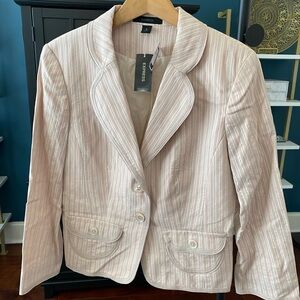 Express Design Studio 3/4 Cream & Hot Pink Pinstriped Blazer Sz 10 BNWT